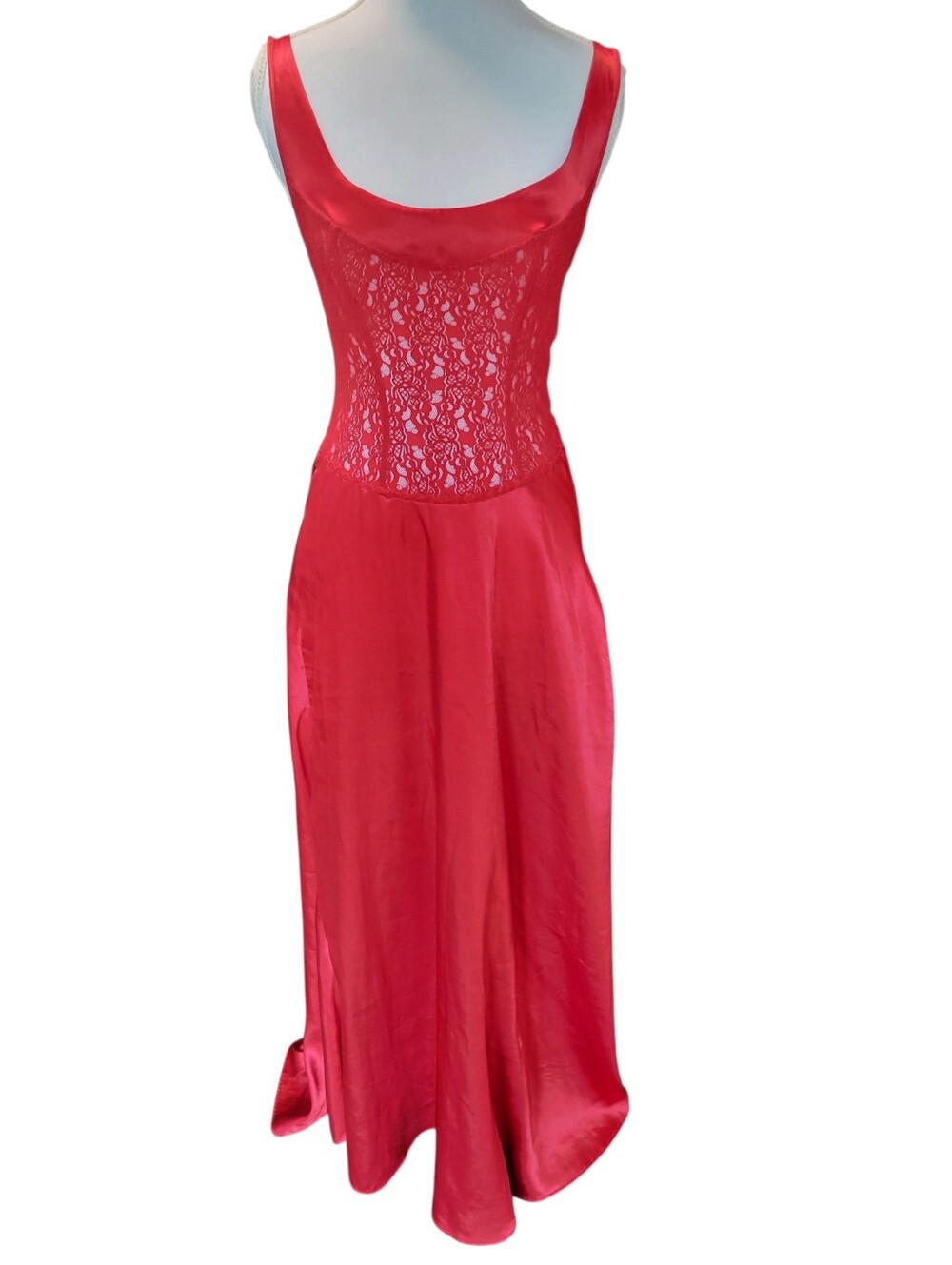 90s Nap Red Lace Satin Maxi Slip Dress